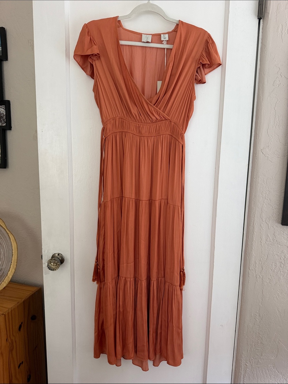 NWT Joie Burnt Orange / Dark Coral Tiered V-Neck Surplice Maxi Dress Small